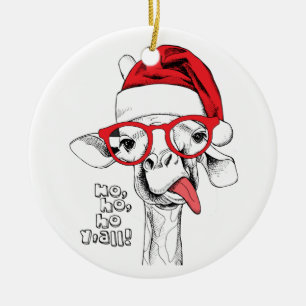Ornamento De Cerâmica Girafa de Natal hipster Feriados