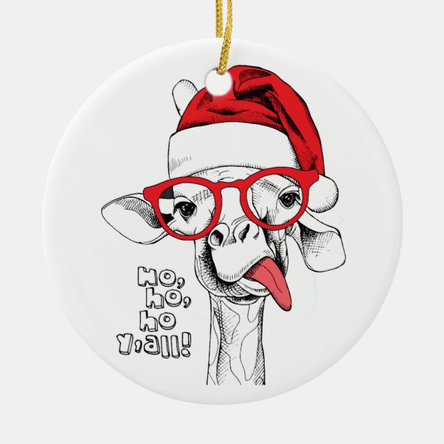 Ornamento De Cerâmica Girafa de Natal hipster | Feriados (Frente)