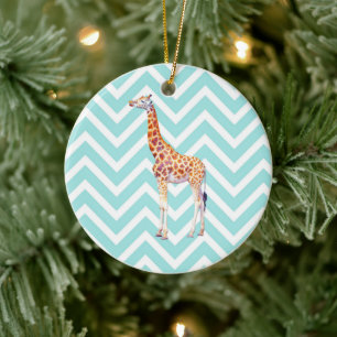 Ornamento De Cerâmica Girafa em zigzag chevron.