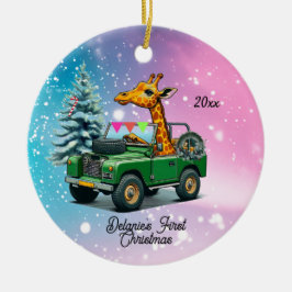 Ornamento De Cerâmica Girafa Engraçada Bebê Natal de Primeiro Ano