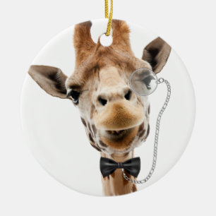 Ornamento De Cerâmica Girafa engraçada com Bowtie e Monocle