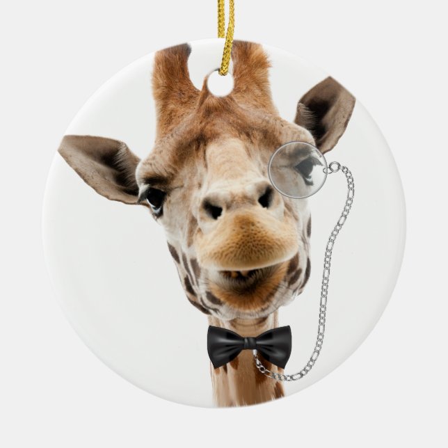 Ornamento De Cerâmica Girafa engraçada com Bowtie e Monocle (Frente)