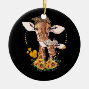 Ornamento De Cerâmica Girafa Mãe E Criança Vida Selvagem De Girassol Saf