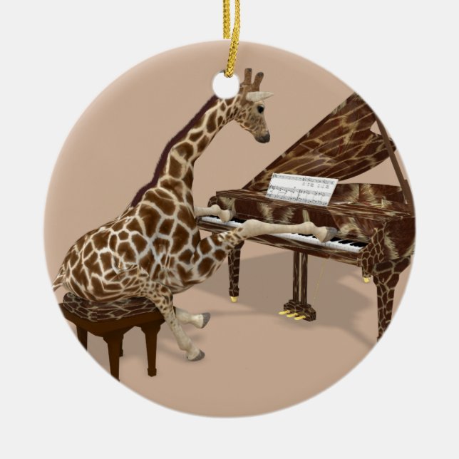 Ornamento De Cerâmica Girafa Musical Joga Grande Piano (Frente)