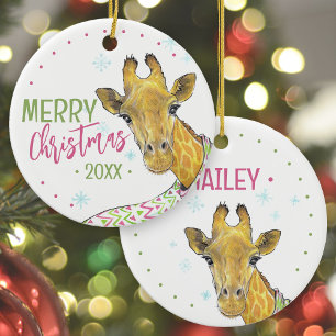 Ornamento De Cerâmica Girafa no cachecol de Natal Coisa de animais