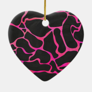Ornamento De Cerâmica Girafa, rosa quente e Impressão preto