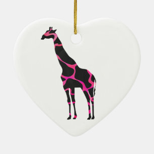 Ornamento De Cerâmica Girafa, rosa quente e silhueta preta
