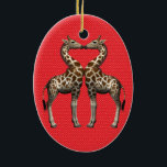Ornamento De Cerâmica Girafas Apaixonadas<br><div class="desc">adoráveis casais bonitinhos beijando um ao outro</div>