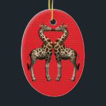 Ornamento De Cerâmica Girafas Apaixonadas<br><div class="desc">adoráveis casais bonitinhos beijando um ao outro</div>