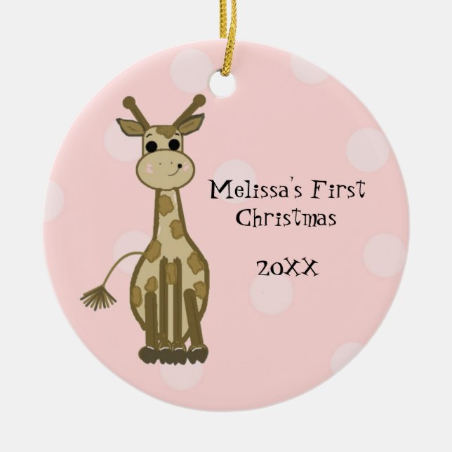 Ornamento De Cerâmica Giraffe Baby Primeiro Natal (Frente)