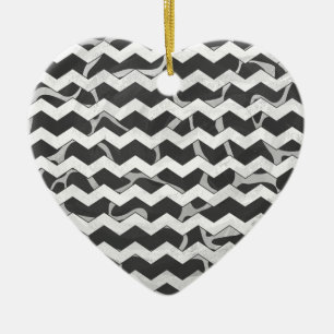 Ornamento De Cerâmica Giraffe Black e Cinza Chevron Patterno