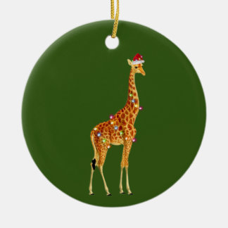 Ornamento De Cerâmica GIRAFFE com luzes de chapéu no Natal