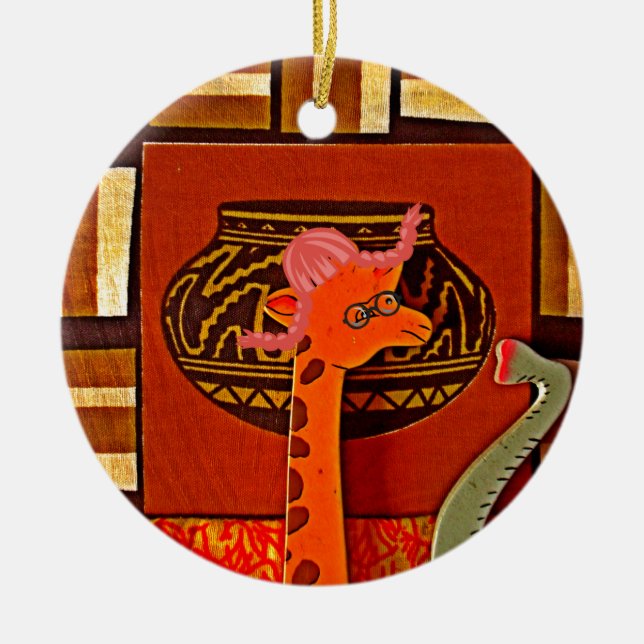 Ornamento De Cerâmica Giraffe Hat Art Impressão (Frente)