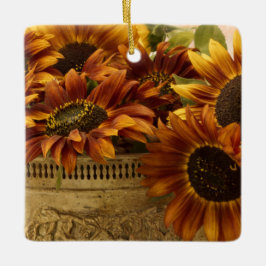 Ornamento De Cerâmica Girassóis De Laranja No Soquete De Tin