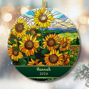 Ornamento De Cerâmica Girassóis em Vidro Pintado Personalizados