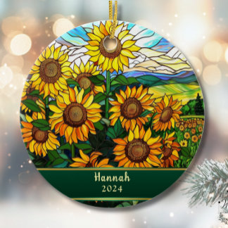 Ornamento De Cerâmica Girassóis em Vidro Pintado Personalizados