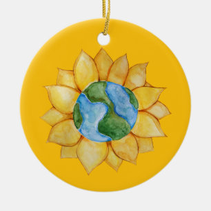 Ornamento De Cerâmica Girassol Dia da Terra Ensolarado Verão Terroso