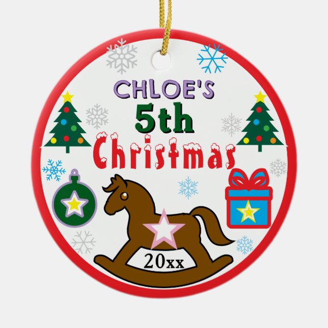 Ornamento De Cerâmica Girl 5th Christmas Horse Tree PHOTO (Frente)