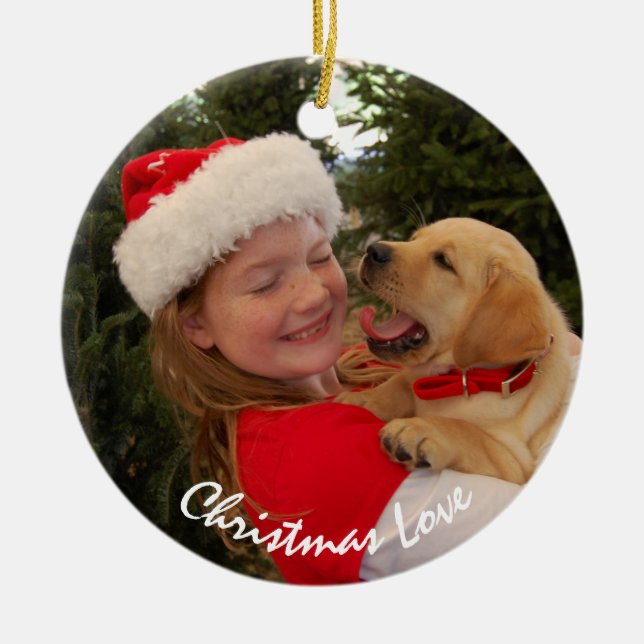 Ornamento De Cerâmica Girl & New Puppy for Christmas (Frente)