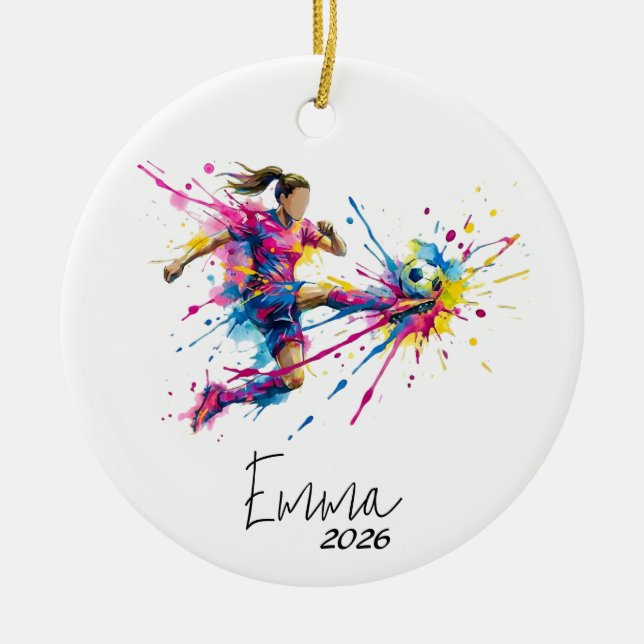 Ornamento De Cerâmica girl soccer ornament, soccer ornament (Frente)
