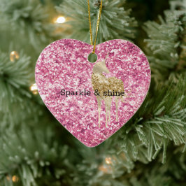 Ornamento De Cerâmica Girly Pink Glitter Confetti Dourado Unicórnio