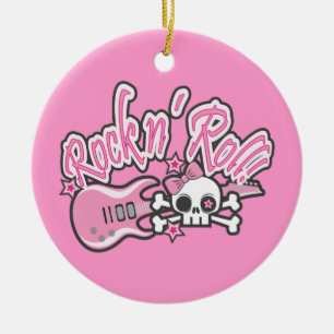 Ornamento De Cerâmica Girly Rock n' Roll Skull