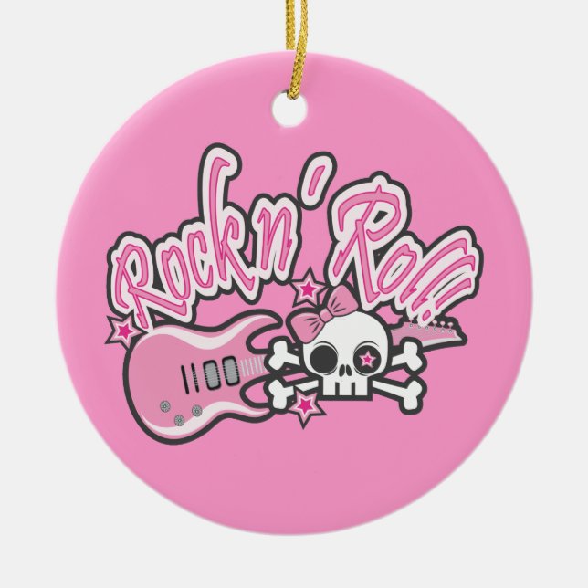 Ornamento De Cerâmica Girly Rock n' Roll Skull (Frente)