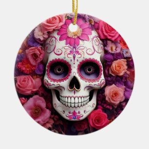 Ornamento De Cerâmica Girly Sugar Skull Ornament