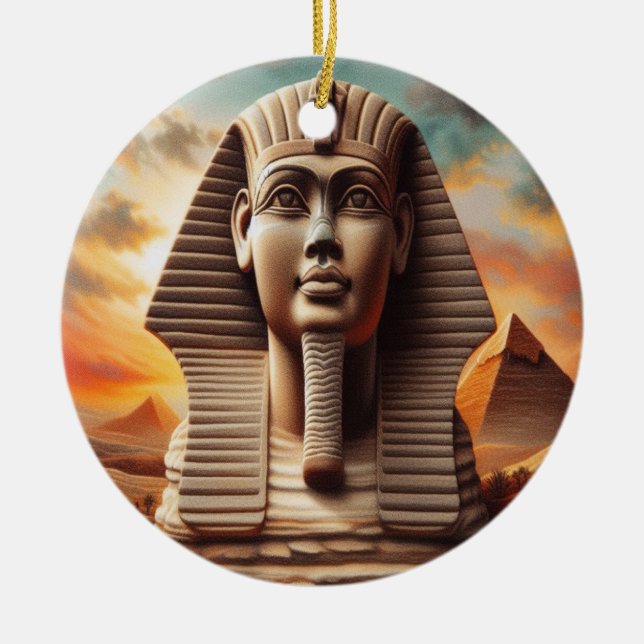 Ornamento De Cerâmica Giza Sphinx Head com Pirâmides no Egito Viagem (Frente)