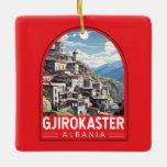 Ornamento De Cerâmica Gjirokaster Albânia - Viagem Art Vintage<br><div class="desc">Gjirokastër,  vetor retro,  viagem. Está situado num vale entre as montanhas Gjerë e o Drino.</div>