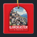Ornamento De Cerâmica Gjirokaster Albânia - Viagem Art Vintage<br><div class="desc">Gjirokastër,  vetor retro,  viagem. Está situado num vale entre as montanhas Gjerë e o Drino.</div>