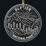 Ornamento De Cerâmica Glacier National Park Montana Monoline<br><div class="desc">Design de monolina do Parque Glacier. O parque é uma zona de natureza selvagem nas Montanhas Rochosas de Montana,  com picos e vales esculpidos de geleiras a correr até à fronteira com o Canadá.</div>