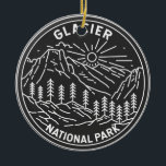 Ornamento De Cerâmica Glacier National Park Montana Monoline<br><div class="desc">Design de monolina do Parque Glacier. O parque é uma zona de natureza selvagem nas Montanhas Rochosas de Montana,  com picos e vales esculpidos de geleiras a correr até à fronteira com o Canadá.</div>