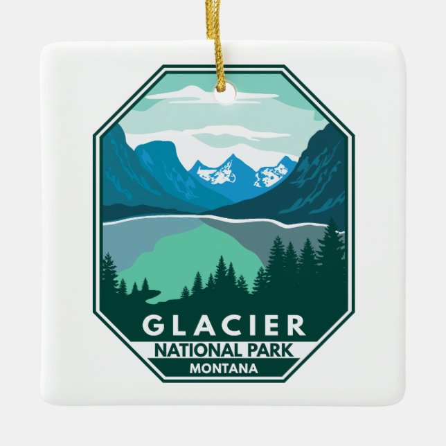 Ornamento De Cerâmica Glacier National Park Montana Retro Emblem (Frente)