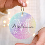 Ornamento De Cerâmica Glam Iridescente, Colorida Personalizada com Lâmpa<br><div class="desc">Personalize facilmente este elegante padrão colorido de brilho com seu nome personalizado e/ou monograma.</div>