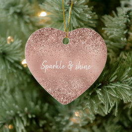Ornamento De Cerâmica Glam Rosa Dourado Glitter