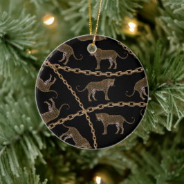 Ornamento De Cerâmica glamour do ouro lepard cheetah