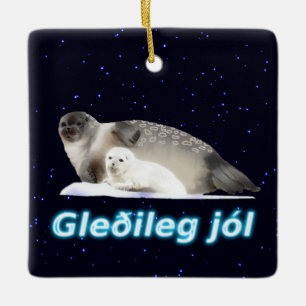 Ornamento De Cerâmica Gleðileg Jól - selo rodeado