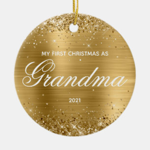 Ornamento De Cerâmica Gliteria Dourado meu primeiro Natal como vovó