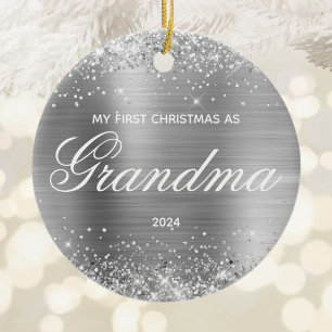 Ornamento De Cerâmica Glitor Prateou meu Primeiro Natal como vovó