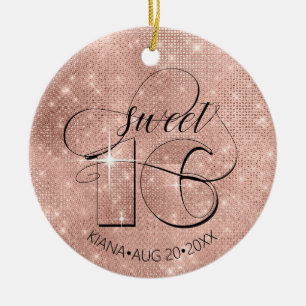 Ornamento De Cerâmica Glitter and Shine Sweet 16 Rosa Dourado ID675