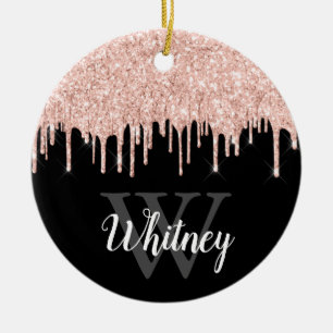 Ornamento De Cerâmica Glitter Coletor Rosa Girly Monograma Foto Cerami F