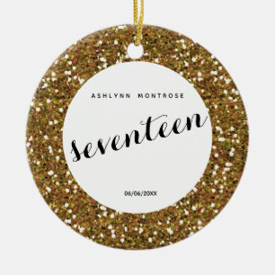Ornamento De Cerâmica Glitter Dourado personalizado 17º aniversário