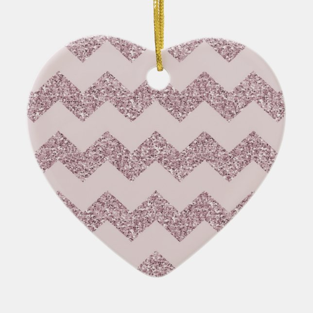 Ornamento De Cerâmica Glitter Faux Chevron Rosa (Frente)