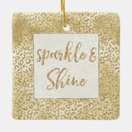 Ornamento De Cerâmica Glitter Leopard Sparkle do Ombre Amarelo Dourado