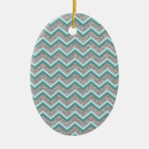 Ornamento De Cerâmica Glitter prateado e ZigZag lacrimejante