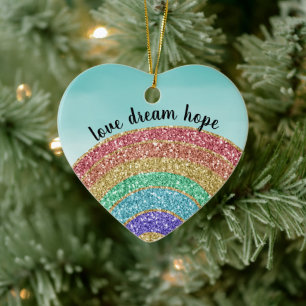 Ornamento De Cerâmica Glitter Rainbow Love Dream Hope Personalizado