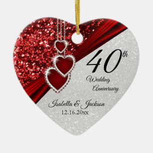 Ornamento De Cerâmica ⭐ Glitter Red Ruby 40º Aniversário 💕 Keepsa