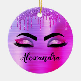 Ornamento De Cerâmica Glitter Roxo Eyelashes Eyelashes Monograma
