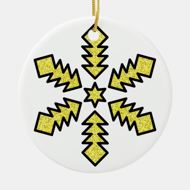 Ornamento De Cerâmica Glitter Snowflake - Yellow Star (Frente)